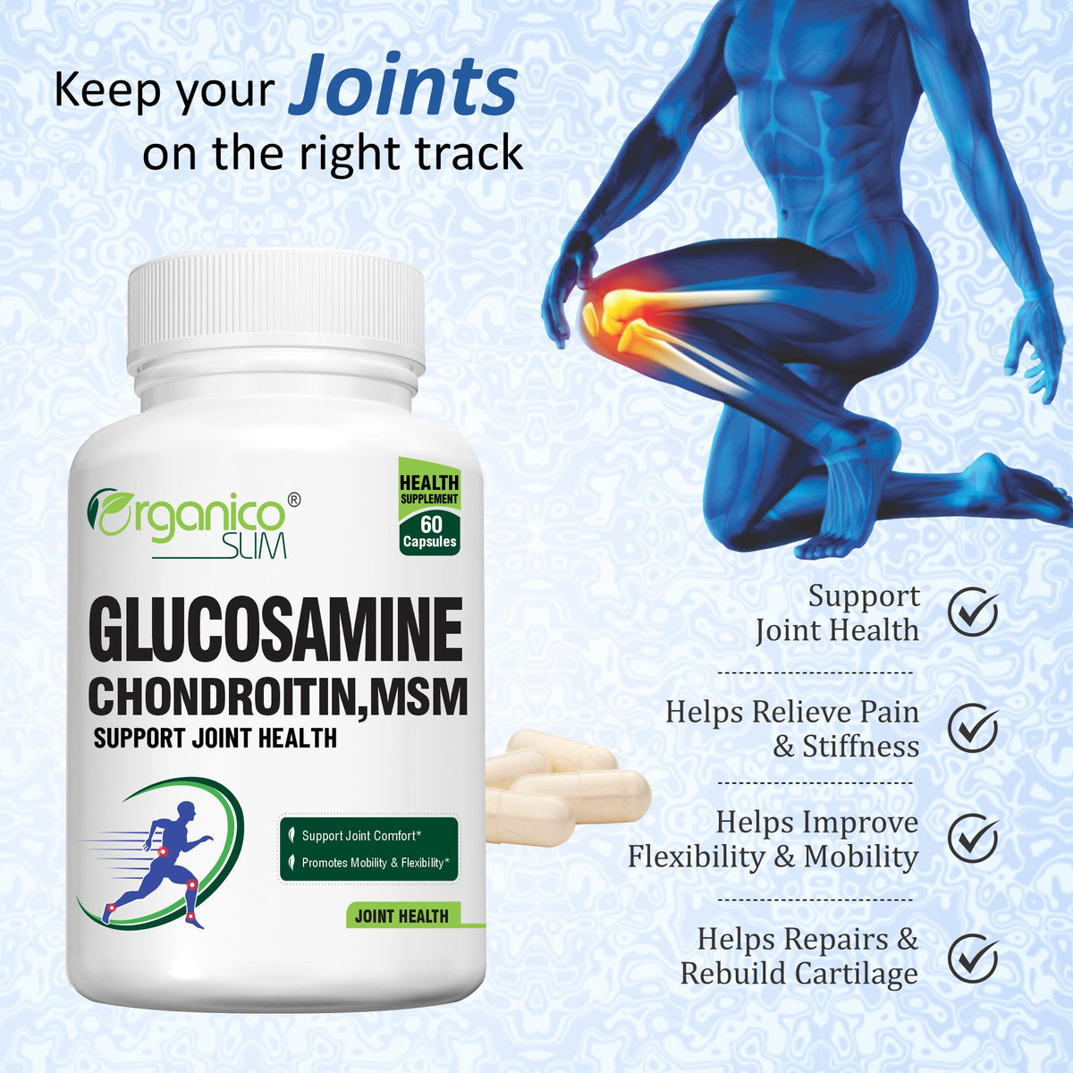 Organicoslim Glucosamine + Chondroitin & MSM, 60 Capsules — product information graphic 2