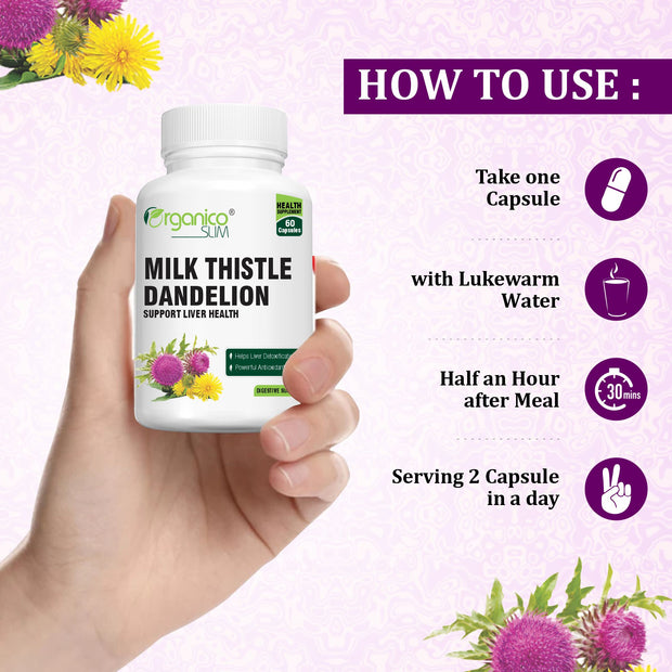 Milk Thistle with Dandelion for Healthy Liver Detox- 60 Capsules