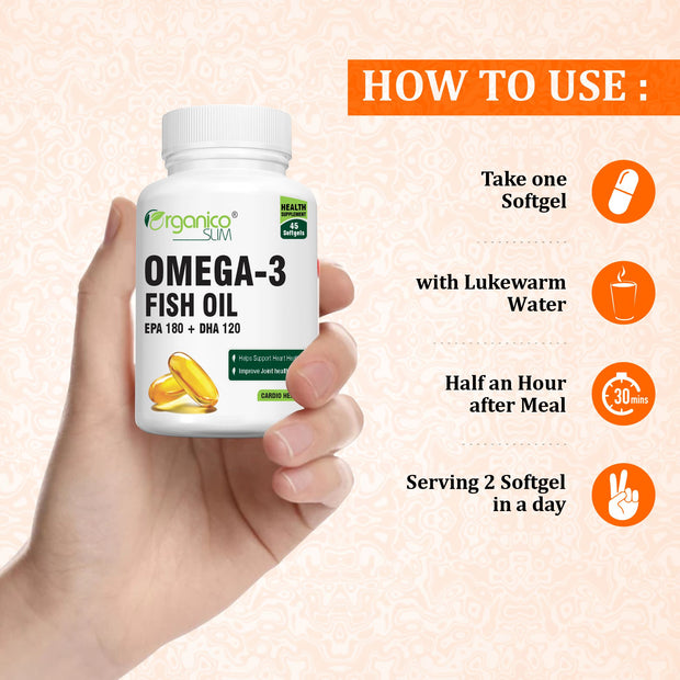 Combo Omega 3 Fish Oil 180:120 EPA,DHA for Good Health -45+45=90 Softgels