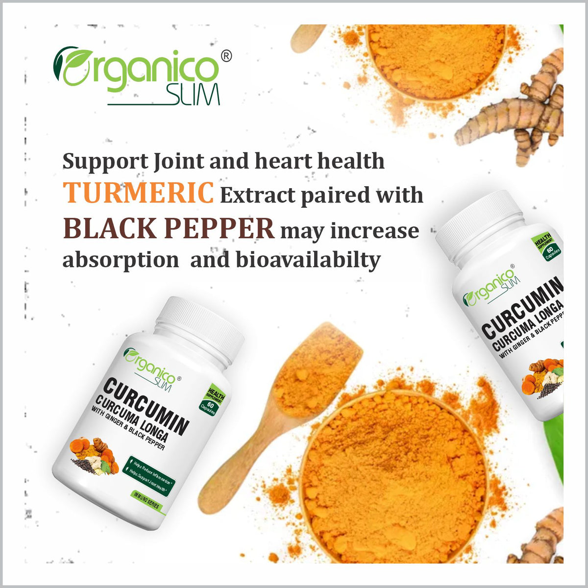 Curcumin 95% with Ginger and Black Pepper Extract- 60 Capsules