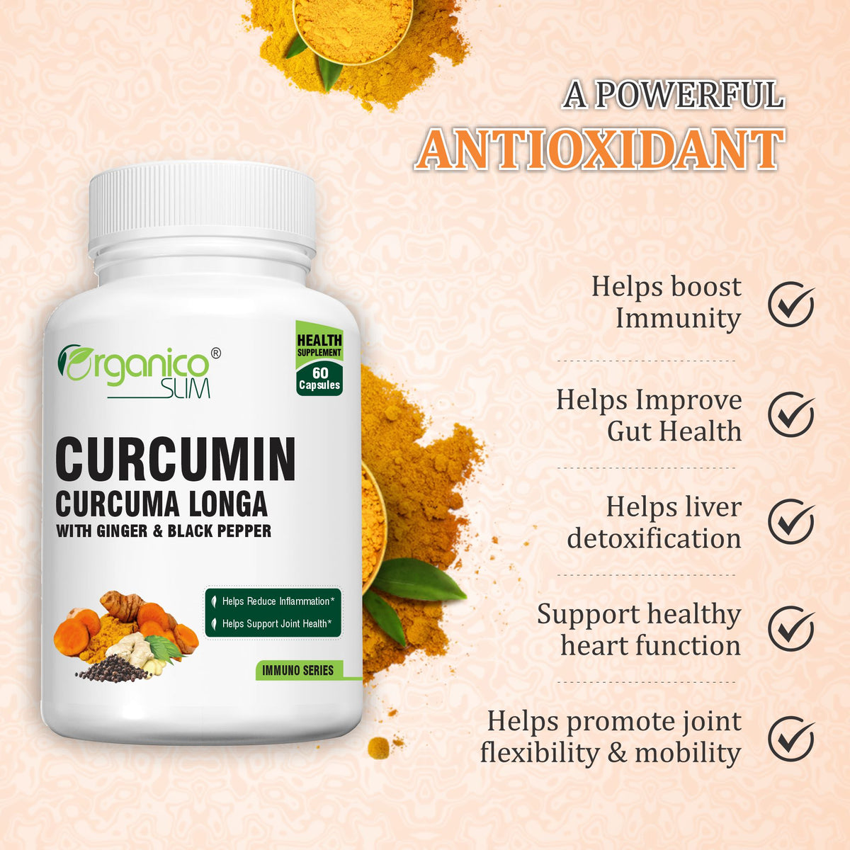 Curcumin 95% with Ginger and Black Pepper Extract- 60 Capsules