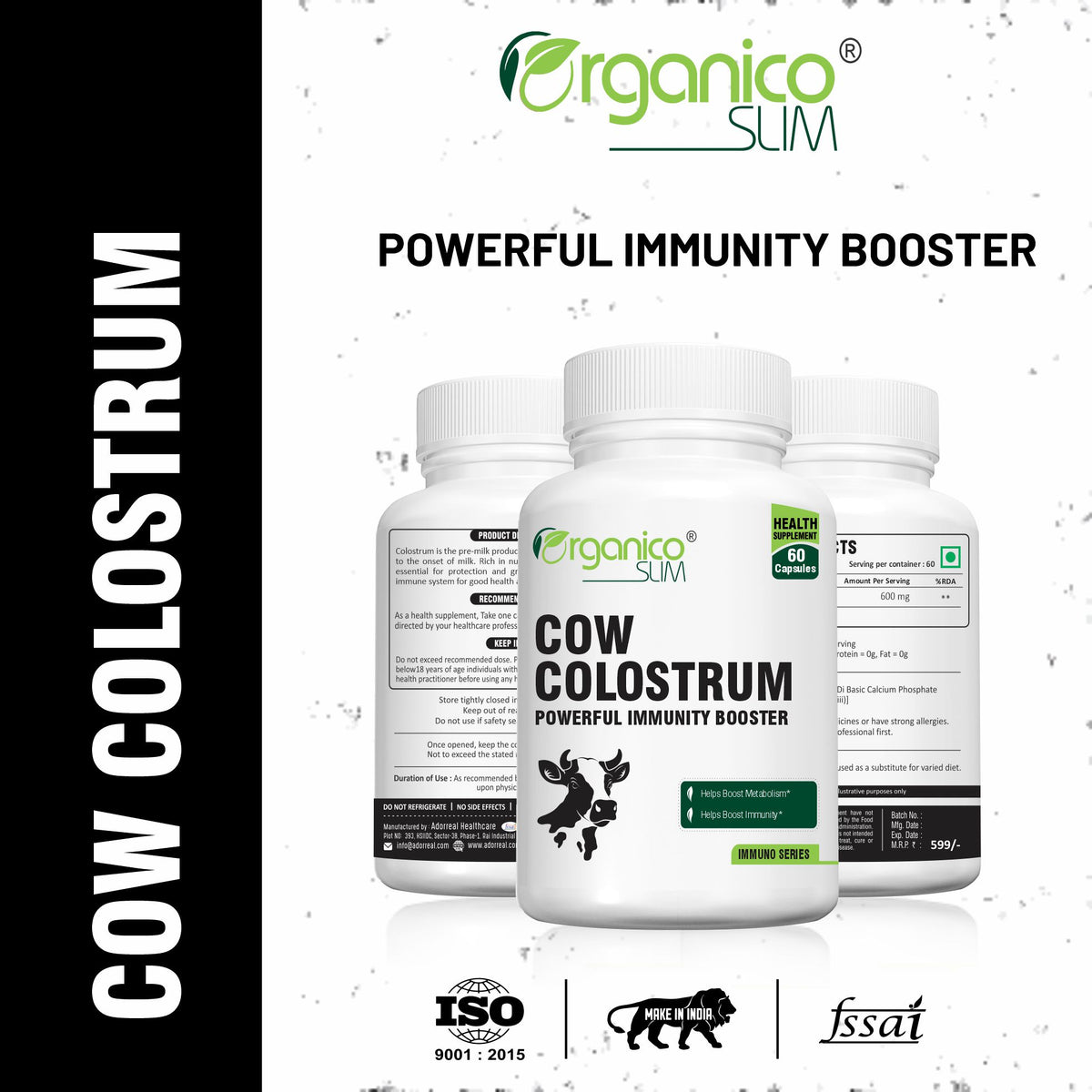 Organicoslim Cow Colostrum, 60 Capsules — directions graphic 2
