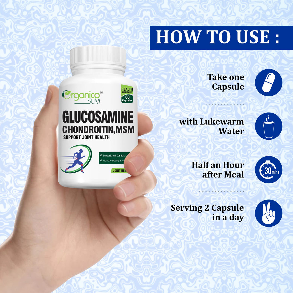 Organicoslim Glucosamine + Chondroitin & MSM, 60 Capsules — directions graphic 4