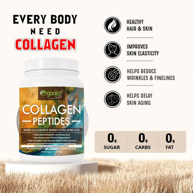 Collagen Peptides -Unflavoured Hydrolyzed Collagen Powder for Skin & Hair - 200gm