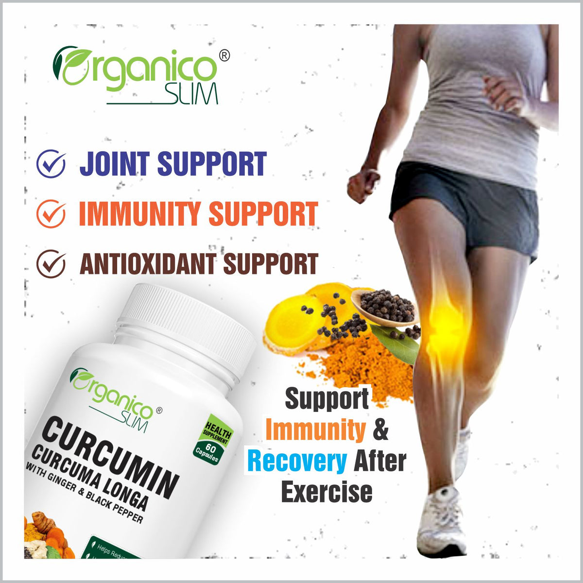 Curcumin 95% with Ginger and Black Pepper Extract- 60 Capsules