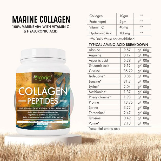 Collagen Peptides -Unflavoured Hydrolyzed Collagen Powder for Skin & Hair - 200gm