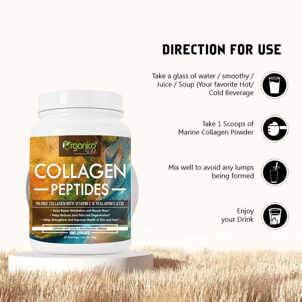 Collagen Peptides -Unflavoured Hydrolyzed Collagen Powder for Skin & Hair - 200gm