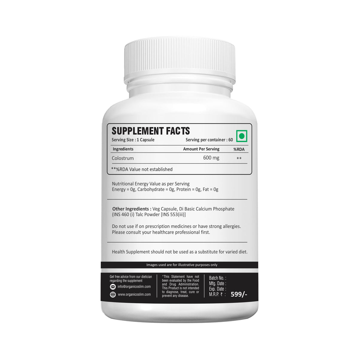 Organicoslim Cow Colostrum, 60 Capsules — ingredient and label information 6